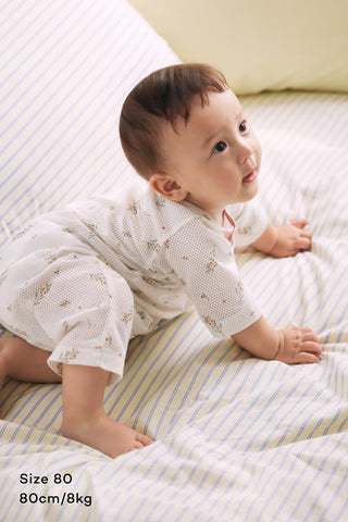 コットンメッシュ ロンパース ７分丈